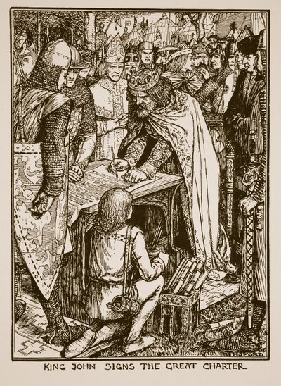 Král John zpívá Velkou chartu, ilustrace z 
