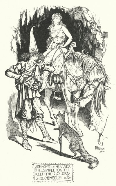 Limping-Fox radí prosťáčka, aby si nechal samotnou zlatou dívku (rytina) od Henry Justice Ford