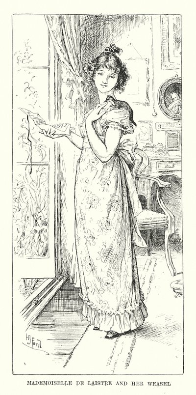 Mademoiselle de Laistre a její lasička (rytina) od Henry Justice Ford