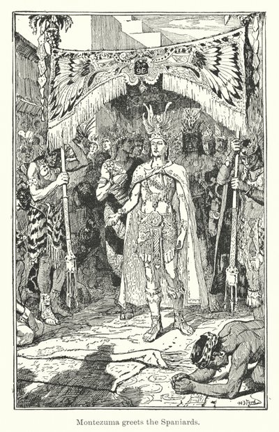 Montezuma vítá Španěly (rytina) od Henry Justice Ford