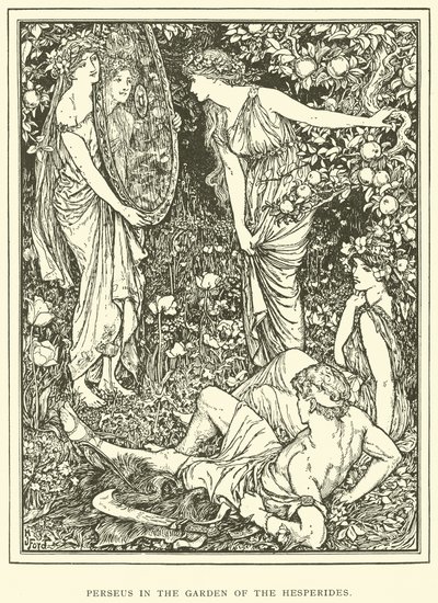 Perseus v zahradě Hesperidek od Henry Justice Ford