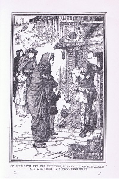 Svatá Alžběta a její děti, vyvrácená z hradu a přivítána chudým hostinským, 1912 od Henry Justice Ford