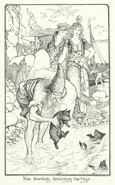 Dervish topící prasata (rytina) od Henry Justice Ford