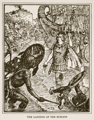 Vylodění Římanů, ilustrace z knihy "A History of England" od C.R.L. Fletchera a Rudyarda Kiplinga, 1911 od Henry Justice Ford