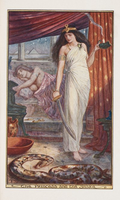 Princezna an the Snake, ilustrace z knihy The Brown Fairy Book od Andrewa Lainga, 1904 od Henry Justice Ford