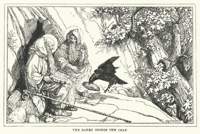 Havran přináší bochník (litho) od Henry Justice Ford