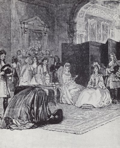 Bishop Burnet oznamuje nástup královny Anny od Henry Marriott (after) Paget