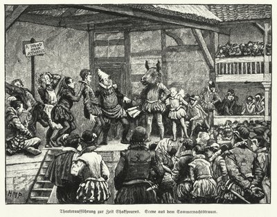 Představení hry Williama Shakespeara Sen noci svatojánské za života dramatika (litho) od Henry Marriott (after) Paget