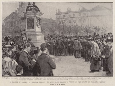 Pocta úcty čínskému Gordonovi, Li Hung Chang klade věnec na sochu na Trafalgar Square od Henry Marriott Paget