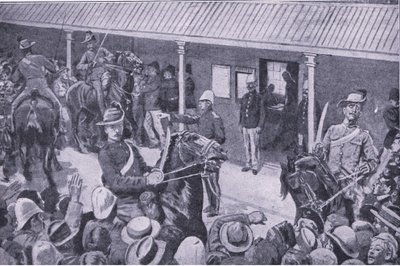 Koloniální posily pro Jižní Afriku: Nával žadatelů o zápis v Sydney, z After Pretoria: The Guerilla War vydané Harmsworth Brothers Limited, 1901 od Henry Marriott Paget