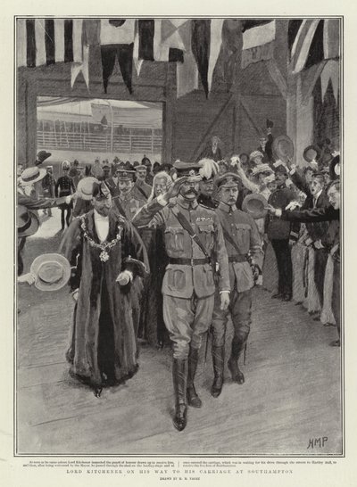 Lord Kitchener na cestě ke svému kočáru v Southamptonu od Henry Marriott Paget