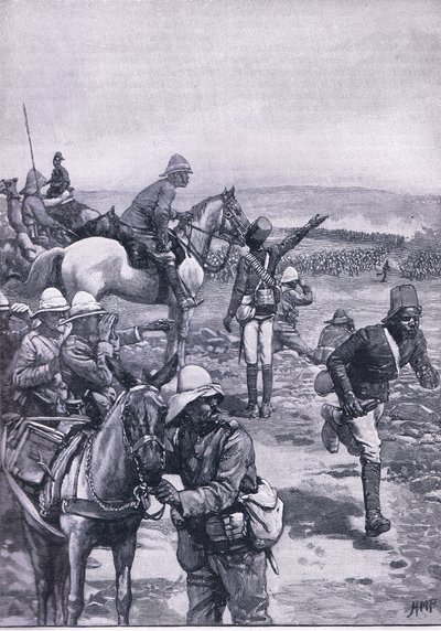 Bitva o Omdurman: MacDonaldova brigáda odrážející nápor Dervishů, ilustrace z Cassells History of England, 1900s od Henry Marriott Paget