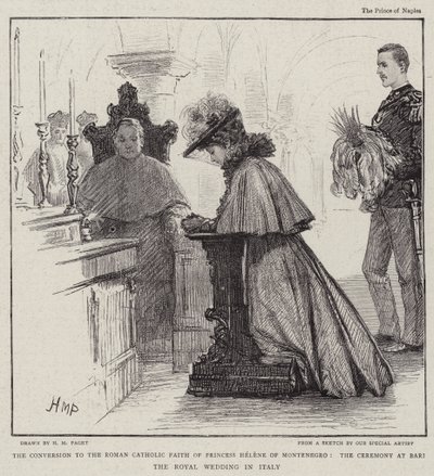 Konverze k římskokatolické víře princezny Heleny Černé Hory, obřad v Bari Královská svatba v Itálii od Henry Marriott Paget