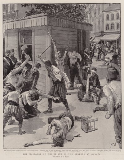 Masakr křesťanů v ulicích v Galatě od Henry Marriott Paget