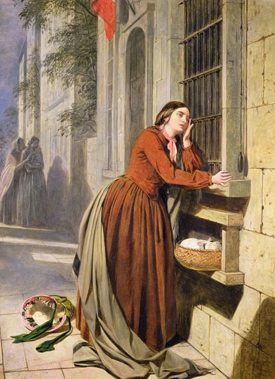Matka uložila své dítě do Foundling Hospital v Paříži, kolem 1855-60 (olej na dřevě) od Henry Nelson O