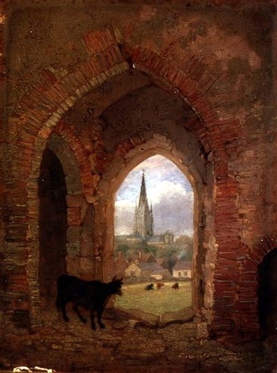 Pohled skrz Archway of the Cow Tower, Norwich (olej na panelu) od Henry Ninham