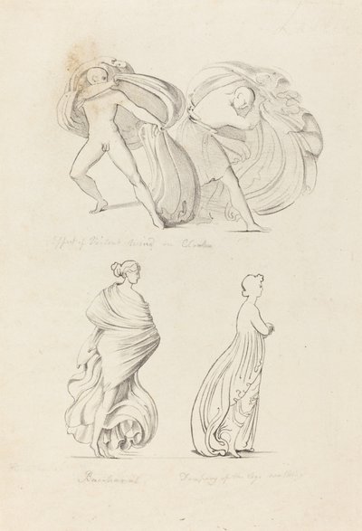 Draperie, Tři postavy, Bacchante a Dva z přírody od Henry Noel Humphreys after John Flaxman