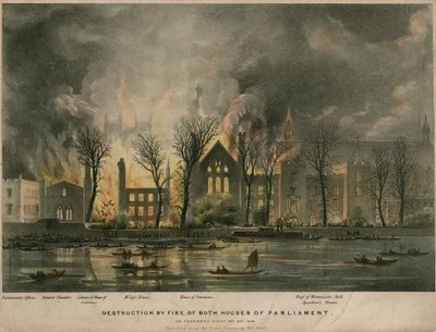 Zničení obou komor parlamentu požárem ve čtvrtek 16. října 1834 od Henry O