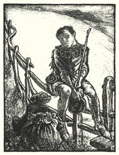 Shakespearova píseň: "Veselé srdce jde celý den, jsi smutný, unavený v míli" (litho) od Henry Ospovat