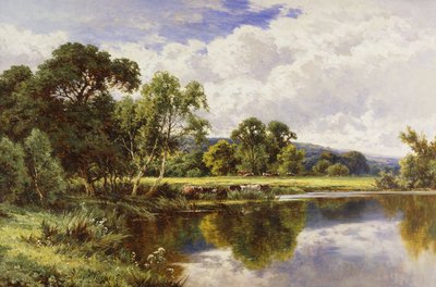 Zalesněná říční krajina s dobytkem, od Henry Parker
