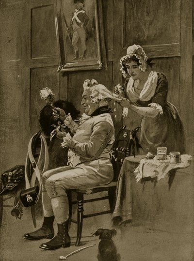 Příprava na přehlídku, 1799, ilustrace z „Hutchinsonova příběhu britského národa“, kolem roku 1923 od Henry Payne