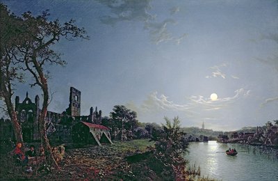Ráno s výhledem na Kirkstall Abbey (olej na plátně) od Henry Pether