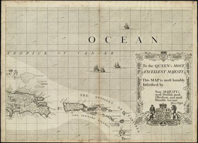 Mapa Britského impéria v Americe s přilehlými francouzskými a španělskými osadami od Henry Popple