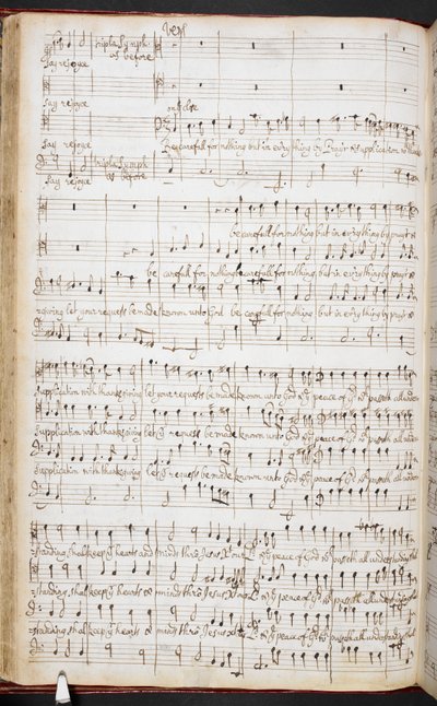 Purcellova autogramiáda ‚Vždy se radujte v Pánu‘, R.M.20.h.8, f.38v, c.1680-90 (pero a inkoust na papíře) od Henry Purcell