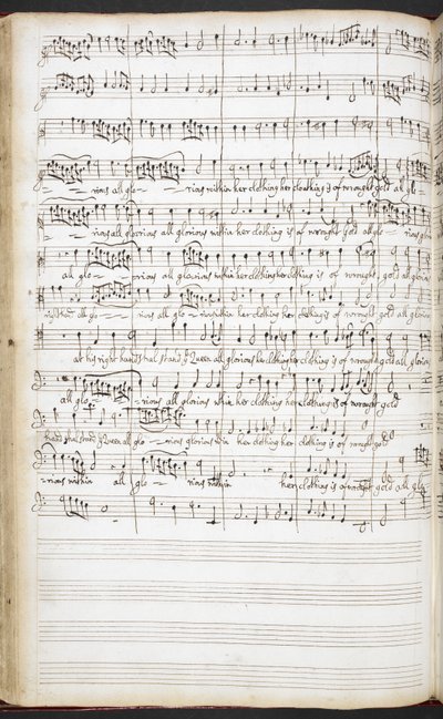 R.M.20.h.8 f.56v Autogram rukopisu hymen, uvítacích písní a sólových písní, cca 1680-90 (inkoust na papíře) od Henry Purcell