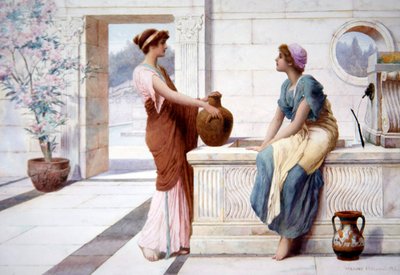 Gossip, cca 1895 (akvarel na palubě) od Henry Ryland