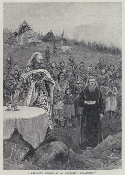 Bohoslužba v táboře Orozhanni (litho) od Henry Sandham