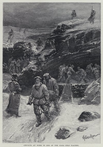 Odsouzení při práci v jednom z kara zlatých placerů (litho) od Henry Sandham