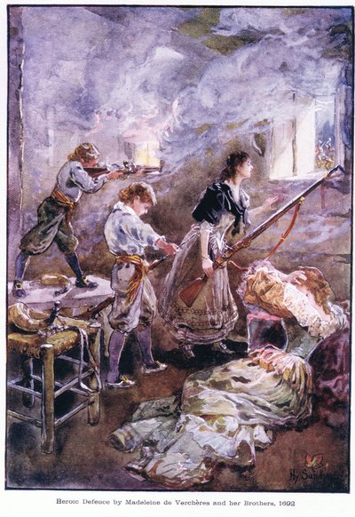 Hrdinská obrana Madeleine de Vercheres a jejích bratrů 1692, cca 1920 od Henry Sandham