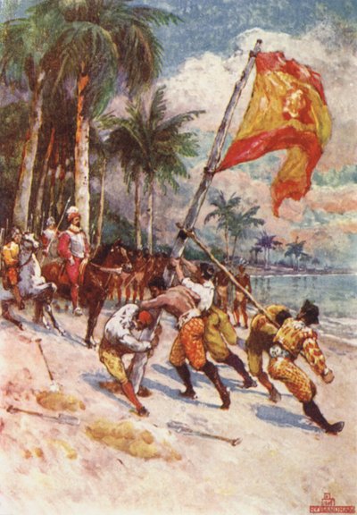 Vyvěšení španělské vlajky, první vlajky na Floridě od Henry Sandham