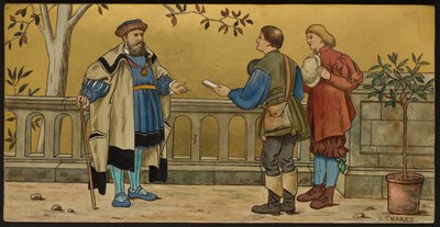 The Justice, deska zobrazující ilustrace ze Shakespeares Seven Ages, Minton ware, Staffordshire, 1874 (smaltované hliněné nádobí) od Henry Stacey after Marks