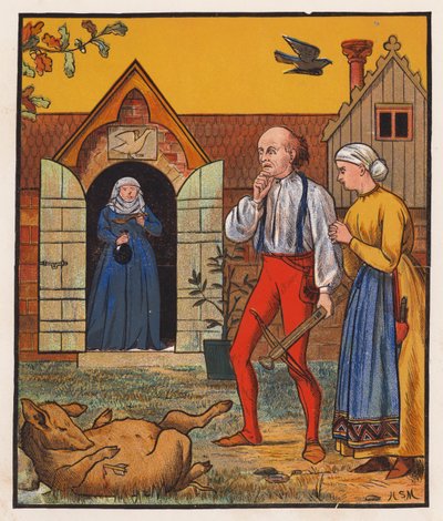 Krejčí a vrána (barevná litografie) od Henry Stacy (after) Marks