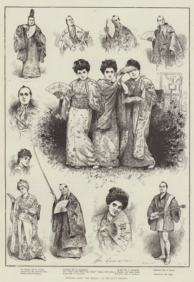 Náčrtky z "The Mikado" v divadle Savoy (rytina) od Henry Stephen (b.1861 fl.1880-1925) Ludlow