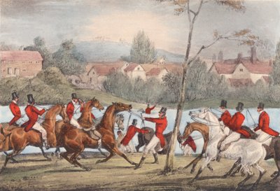 Mytton plave po Severnu u Uppington Ferry: "Kdo si říká sportovec, ať mě následuje!" (litografie) od Henry Thomas (after) Alken