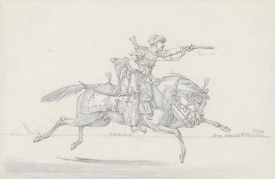 Nabíjející se Mameluke střílí z pistole (grafit a červená křída na papíře) od Henry Thomas Alken
