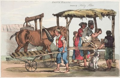 Brick Making, publikoval Thomas Mclean z Haymarket, 1824 (barevný lept) od Henry Thomas Alken