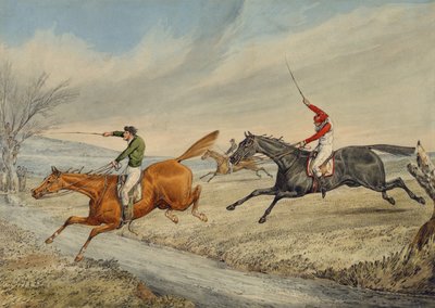 Steeplechasing: Tři jezdci berou potok (tužka a wc na papíře) od Henry Thomas Alken