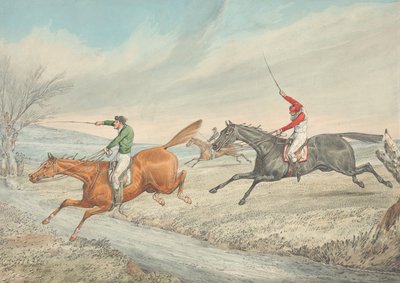 Překážkový dostih: Tři jezdci překonávají potok od Henry Thomas Alken