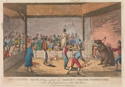 Venkovský statkář nahlížející do Charleyho divadla ve Westminsteru od Henry Thomas Alken