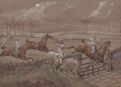 The Last Field near Nacton Heath, plate 3, from The First Steeple Chase on Record, ryl J. Harris, tisklo Ackermann, Londýn v roce 1839 (barevná akvatinta) od Henry Thomas Alken