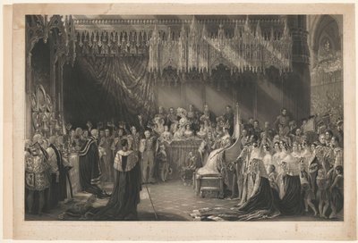 Korunovace anglické královny Viktorie. Georgi Hayterovi, adresa Graves a Warmsby. Dřevoryt a legenda připojeny od Henry Thomas Ryall