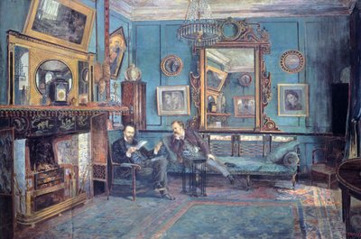 Dante Gabriel Rossetti čte báseň Theodoru Watts-Duntonovi v obývacím pokoji od Henryho Treffryho Dunna (1838-1899) od Henry Treffry Dunn