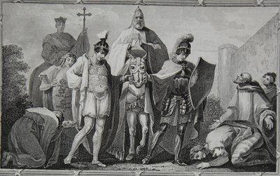 Jindřich a Lewis provázejí papeže na hrad Torci, rytina Saunderse, ilustrace z knihy Davida Huma "The History of England", vyd. R. Bowyer, Londýn, 1812. od Henry Tresham