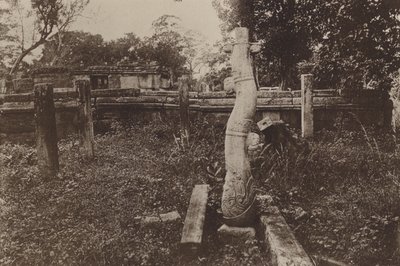 Zničená města Cejlonu: Podivuhodný kulatý sloup a ruiny (černobílá fotografie) od Henry W. Cave
