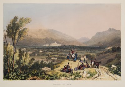 Pláně a město Vitoria, z náčrtů scenérie v baskických provinciích Španělska, s výběrem národní hudby?, hospoda. 1838 (ručně kolorovaná rytina) od Henry Wilkinson