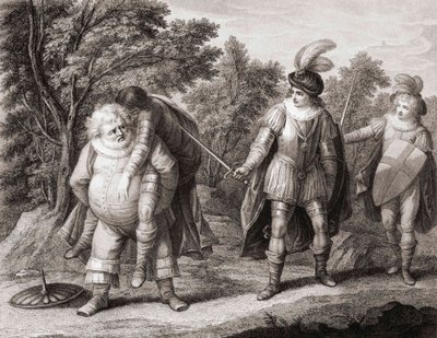 Falstaff s tělem Hotspur na zádech. (tisk) od Henry William (after) Bunbury